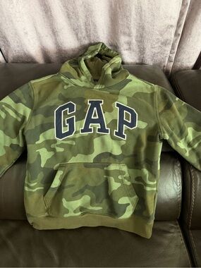 GAP Kids Heather Gray Full-Zip Hoodie with Navy Logo